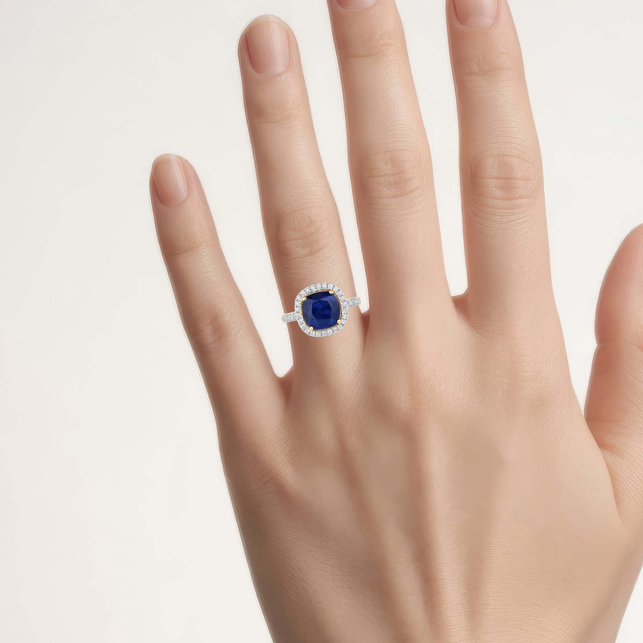 Blue Sapphire Ring With Diamonds 3.72 Carats 18K Yellow Gold