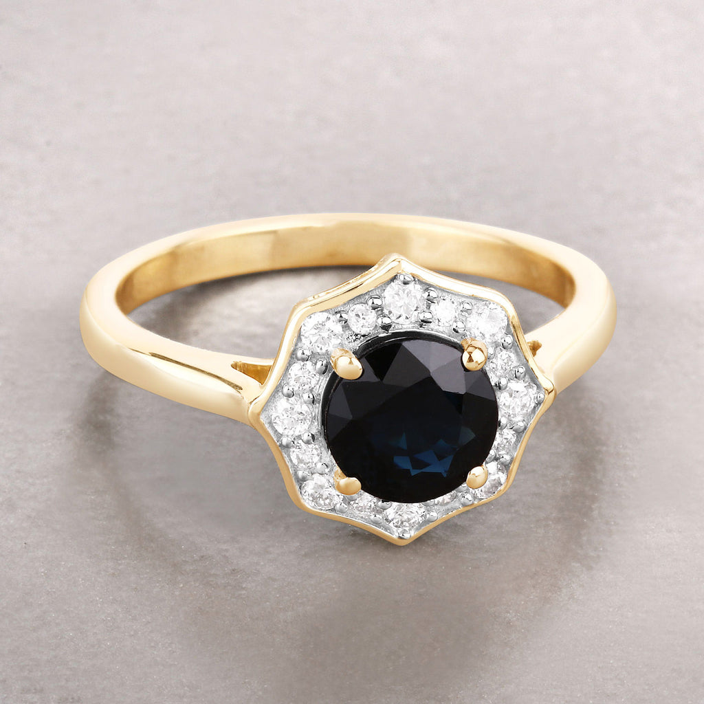 Blue Sapphire Ring With Diamonds 1.3 Carats 10K Yellow Gold