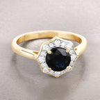 Blue Sapphire Ring With Diamonds 1.3 Carats 10K Yellow Gold