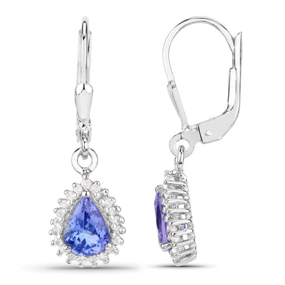 Natural Tanzanite Earrings With White Topaz 1.48 Carats Sterling Silver
