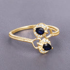 Blue Sapphire Ring With Diamonds 0.3 Carats 14K Yellow Gold