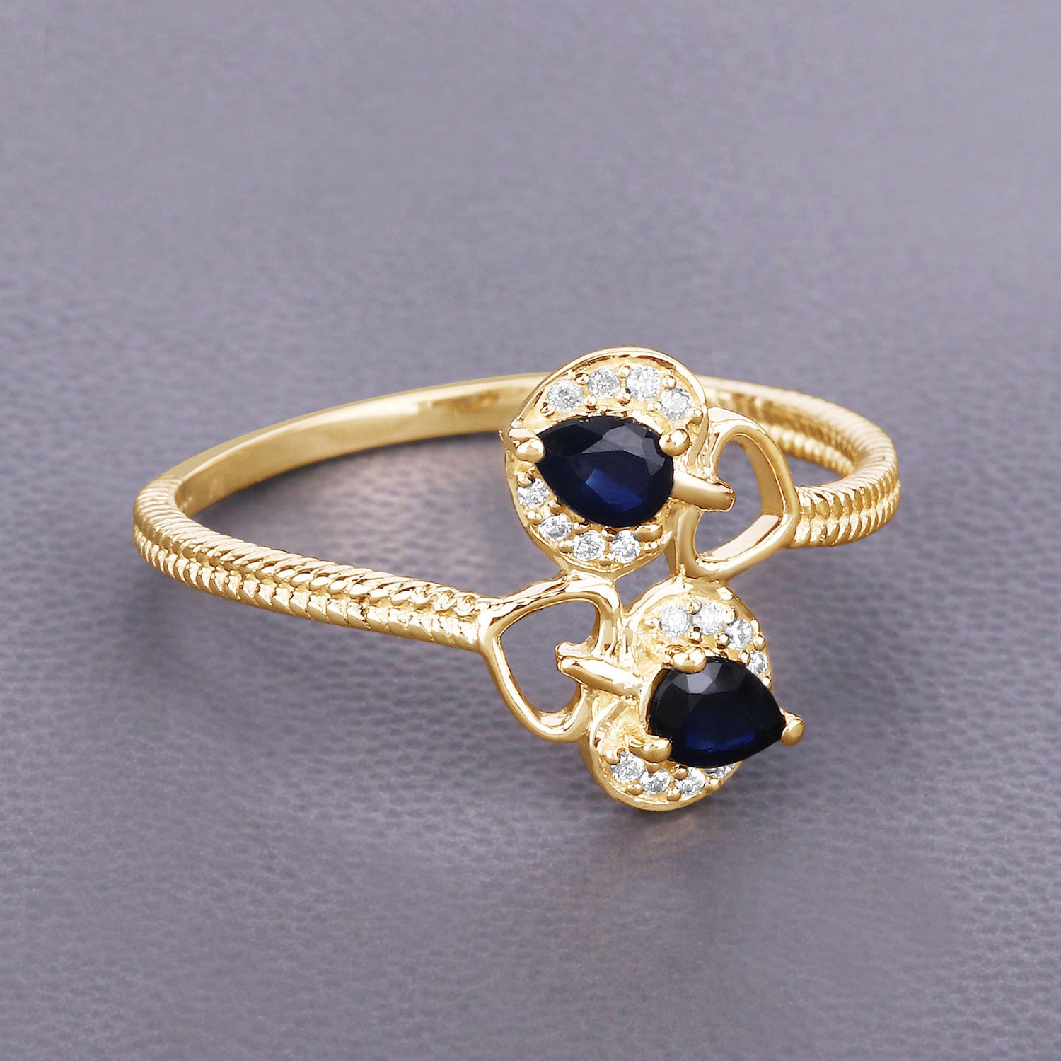 Blue Sapphire Ring With Diamonds 0.3 Carats 14K Yellow Gold