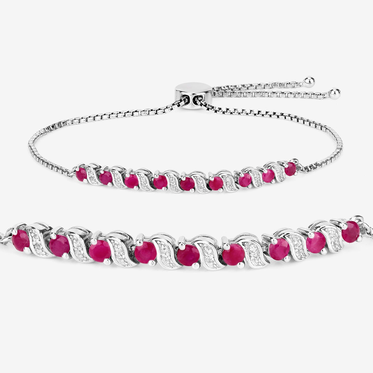 Ruby Bracelet With White Topaz 1.22 Carats Sterling Silver
