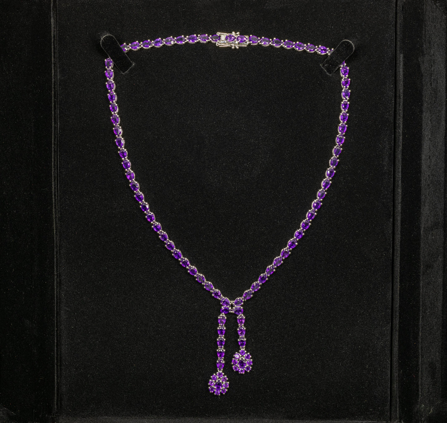 Natural Amethyst Double Drop Necklace 32 Carats Sterling Silver