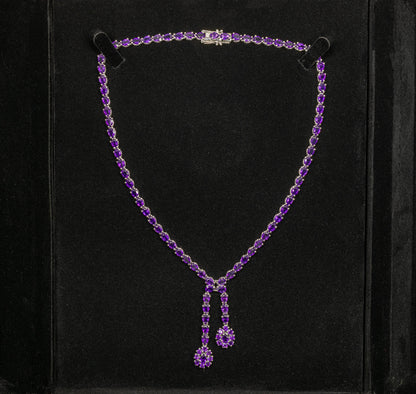 Natural Amethyst Double Drop Necklace 32 Carats Sterling Silver