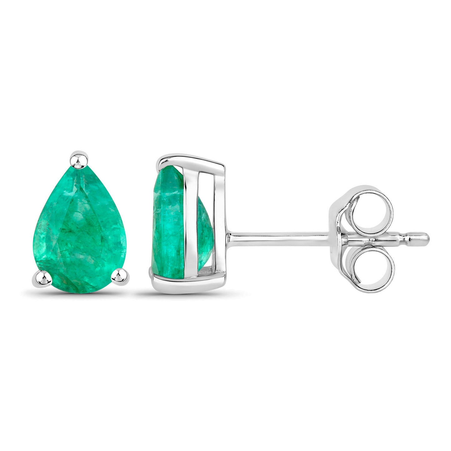 Zambian Emerald Stud Earrings 1.2 Carats 14K White Gold