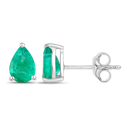Zambian Emerald Stud Earrings 1.2 Carats 14K White Gold