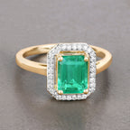 Ethiopian Emerald Ring With Diamonds 1.6 Carats 14K Yellow Gold
