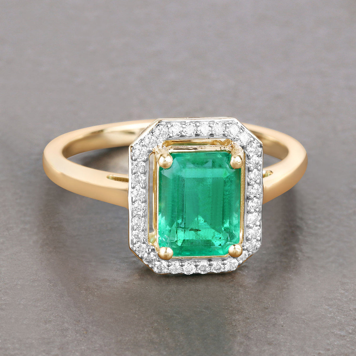 Ethiopian Emerald Ring With Diamonds 1.6 Carats 14K Yellow Gold