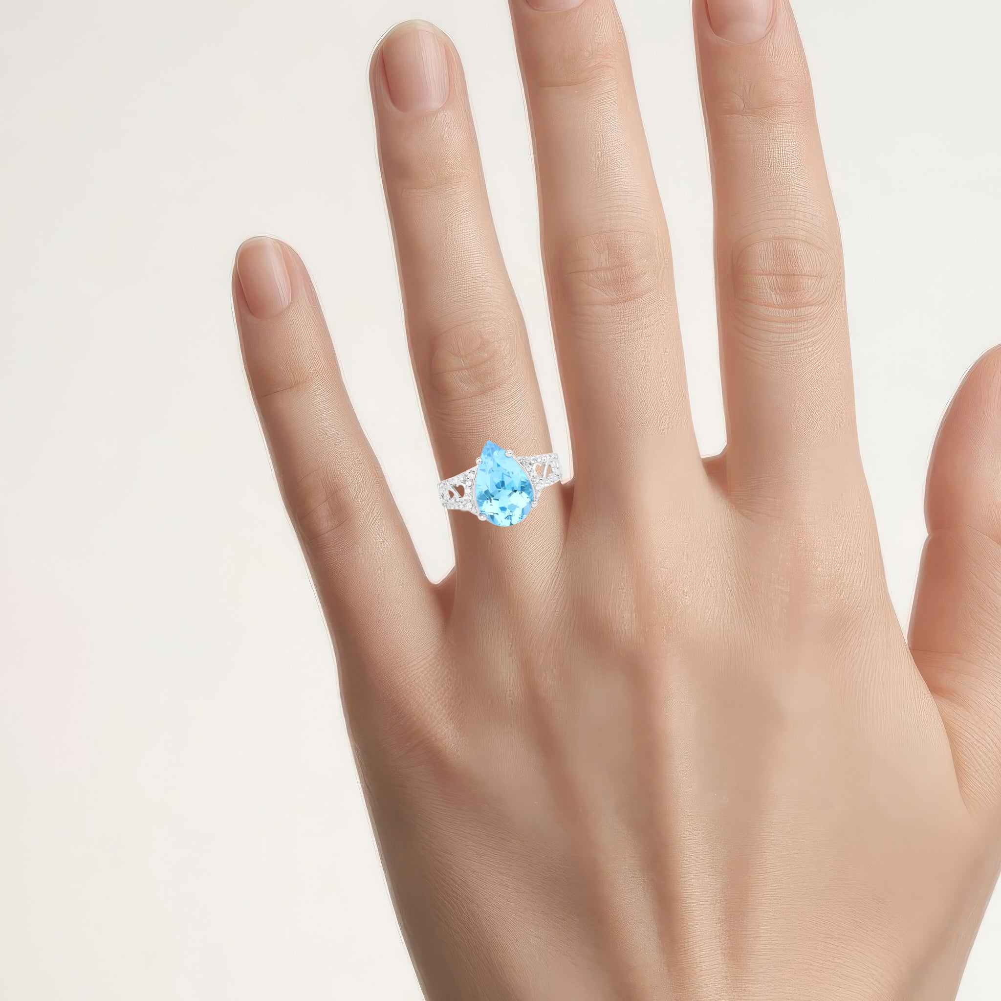 Swiss Blue Topaz Ring With White Topaz 5.36 Carats Sterling Silver