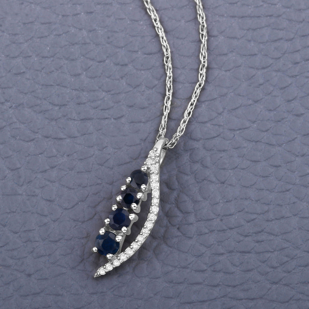 Blue Sapphire Pendant With Diamonds 0.34 Carats 14K White Gold
