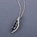 Blue Sapphire Pendant With Diamonds 0.34 Carats 14K White Gold