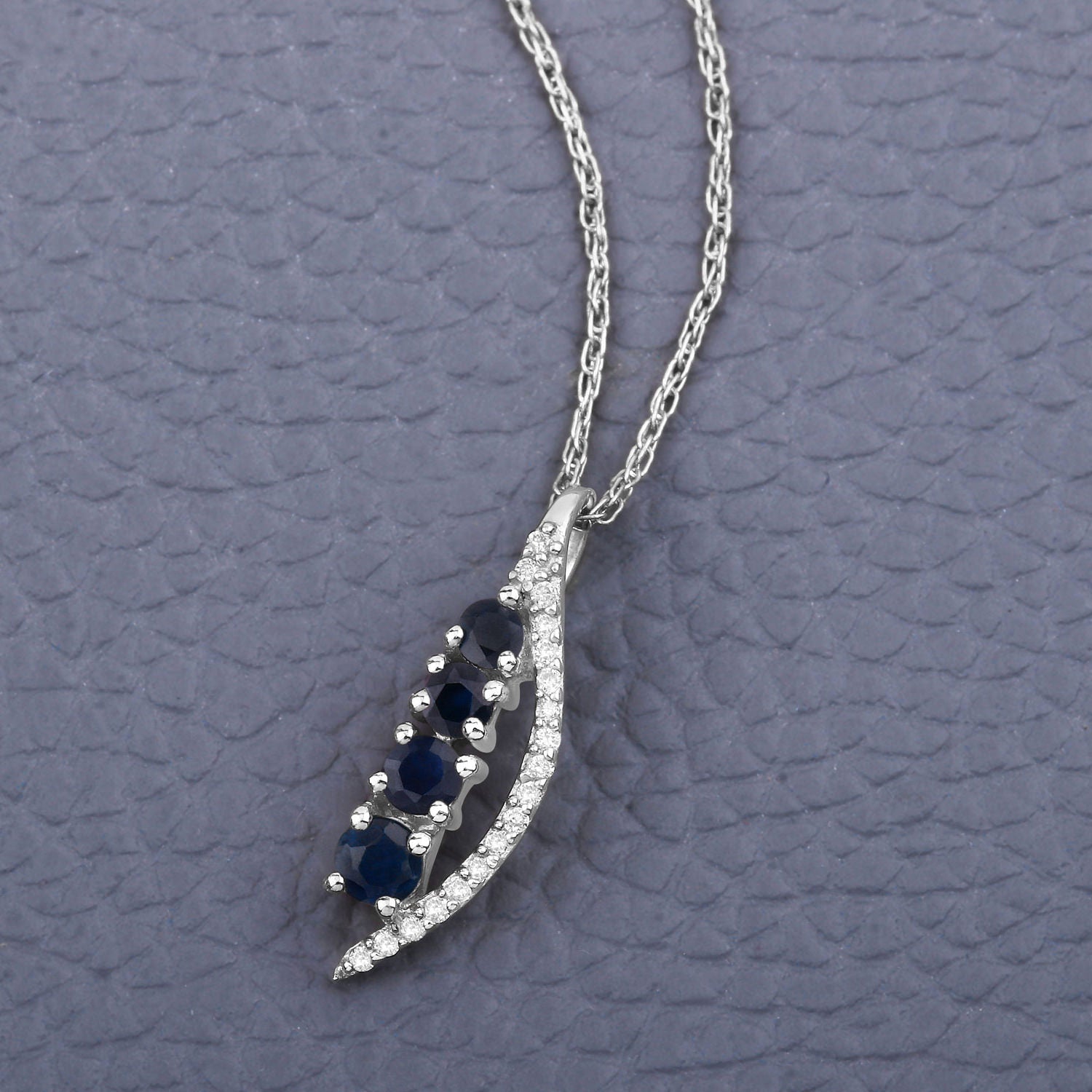 Blue Sapphire Pendant With Diamonds 0.34 Carats 14K White Gold