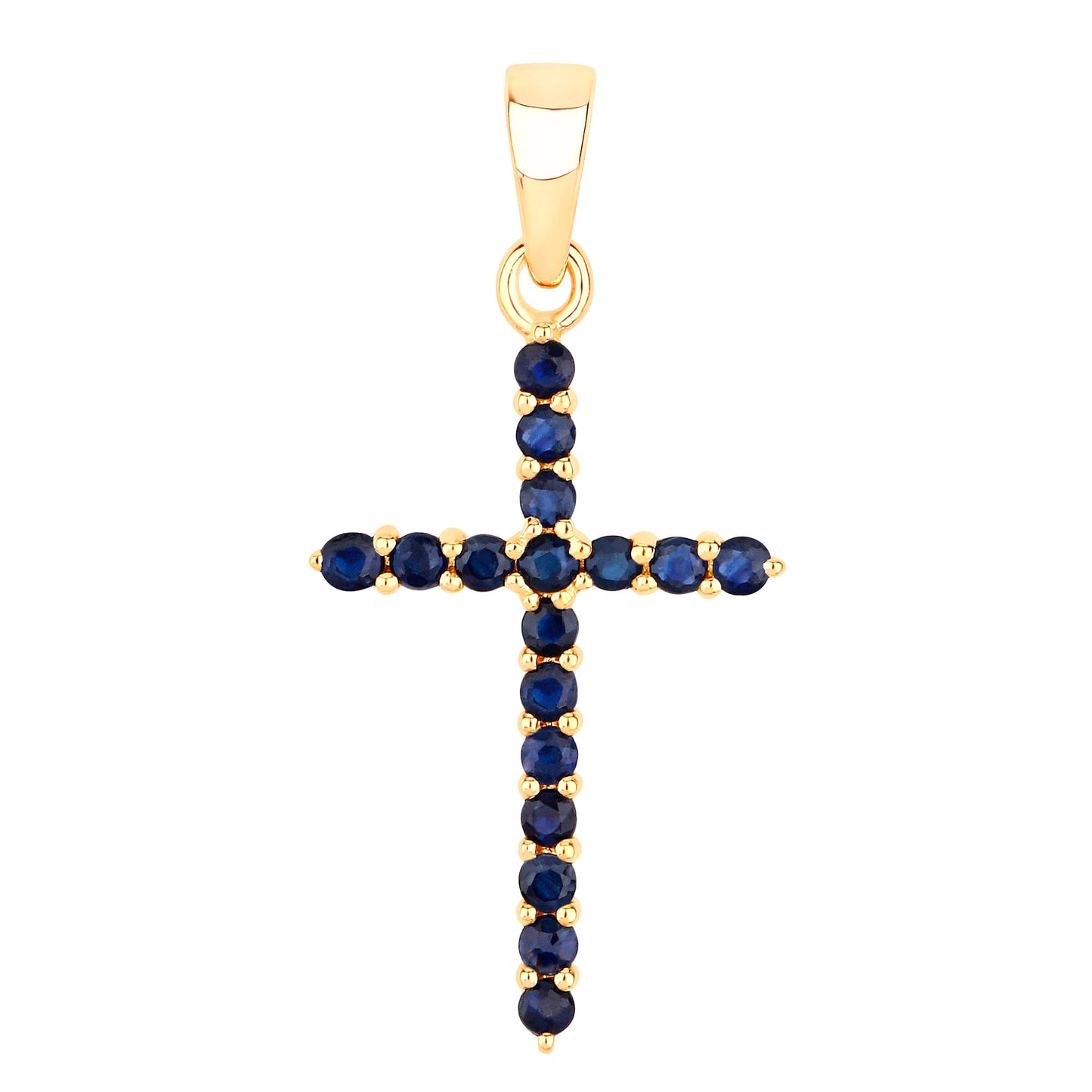 Natural Blue Sapphire Cross Pendant 0.58 Carats 14K Yellow Gold