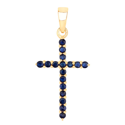 Natural Blue Sapphire Cross Pendant 0.58 Carats 14K Yellow Gold