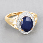 Blue Sapphire Ring With Diamonds 3.26 Carats 14K Yellow Gold
