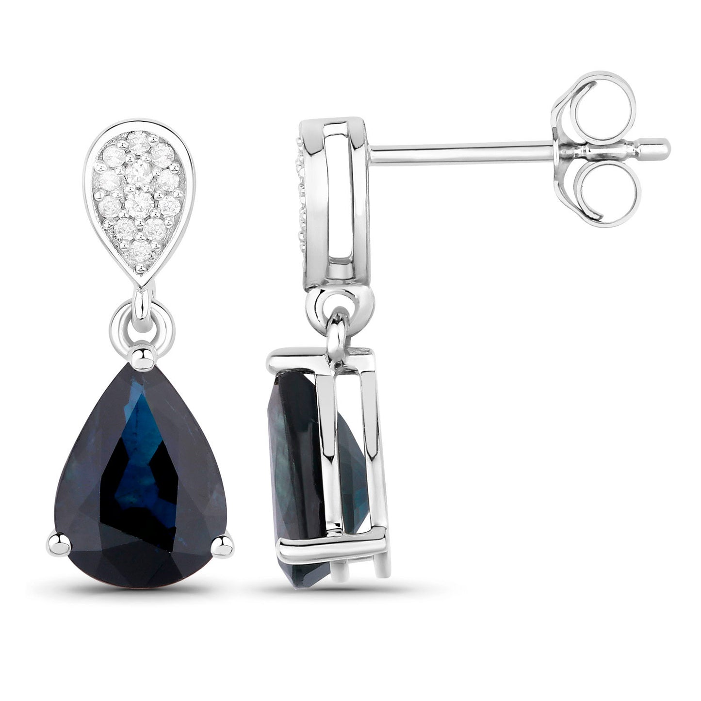 Blue Sapphire Teardrop Earrings Diamonds 2.7 Carats 14K White Gold