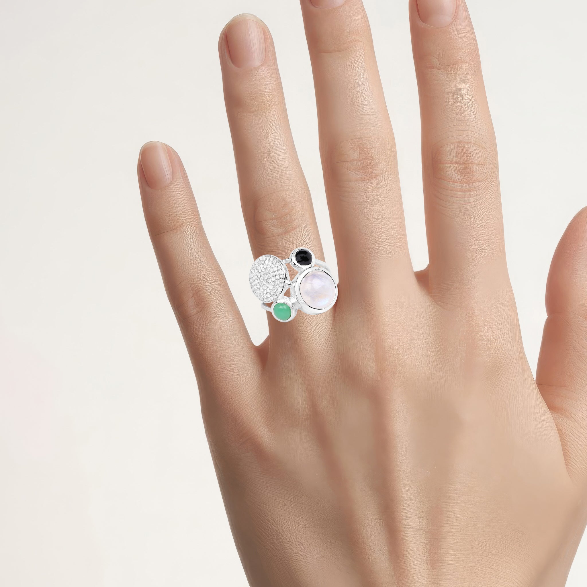 Natural Mixed Gemstones Ring 5.84 Carats Sterling Silver
