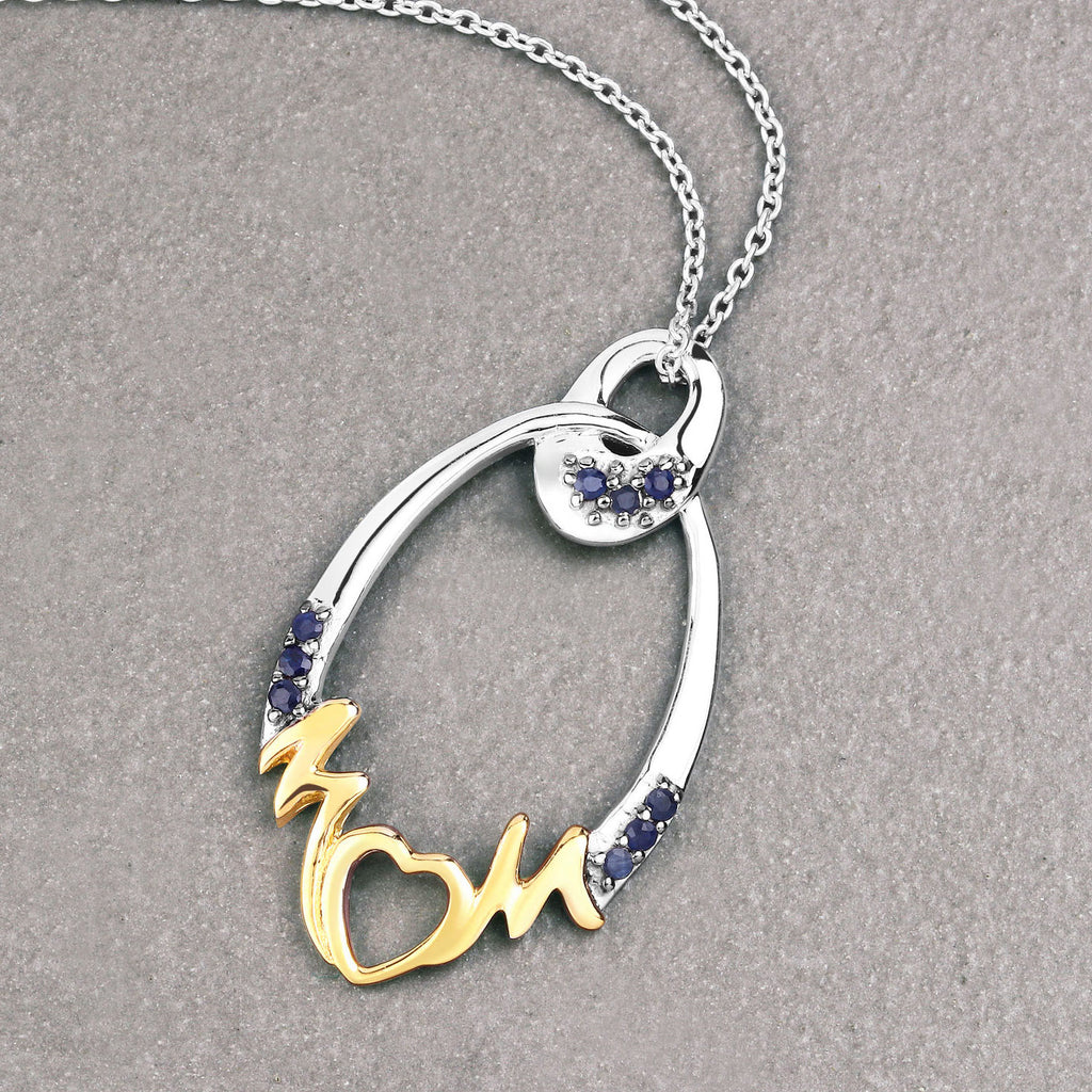 Blue Sapphire Mother Pendant 0.16 Carats Gold Plated Silver