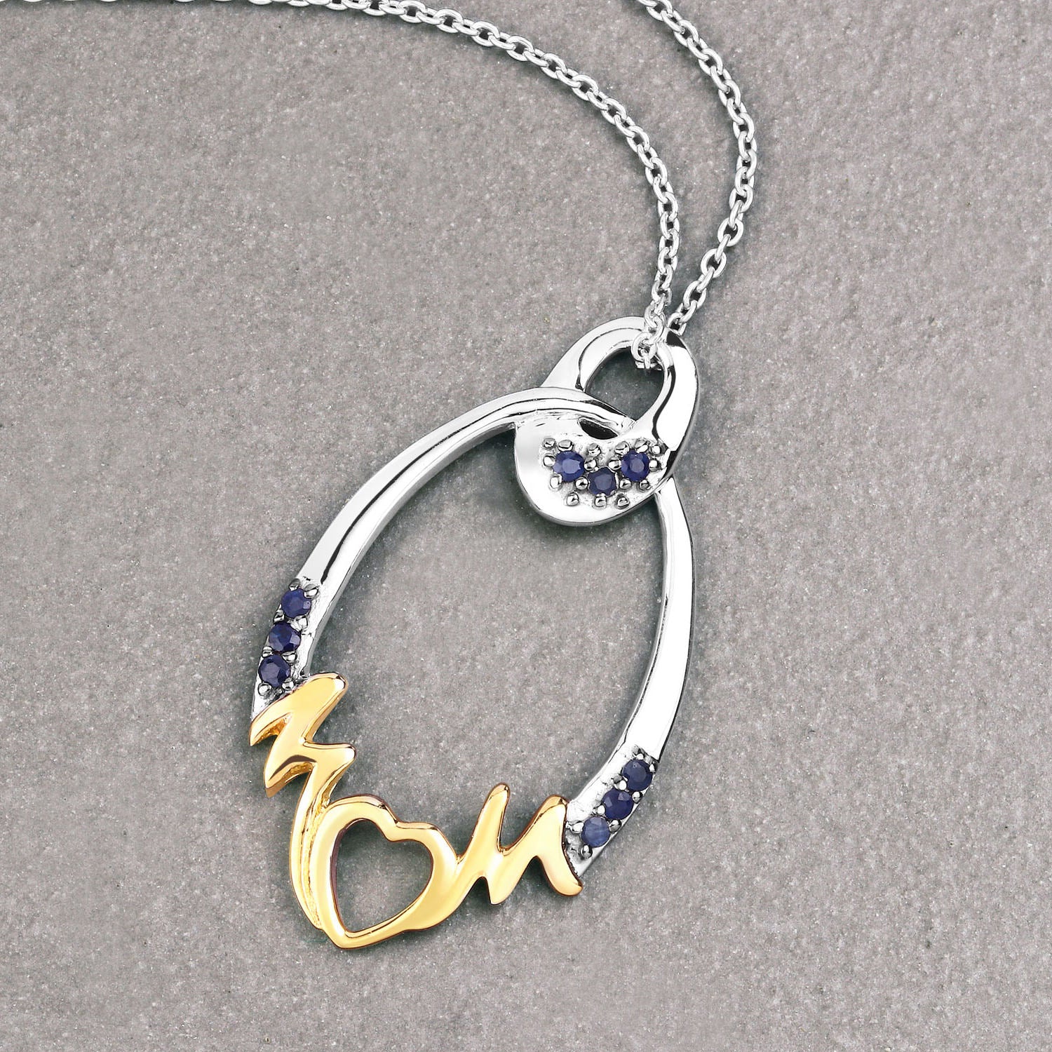 Blue Sapphire Mother Pendant 0.16 Carats Gold Plated Silver