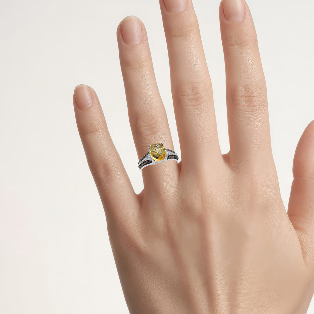 Citrine Ring With Multicolor Diamonds 2.8 Carats Sterling Silver