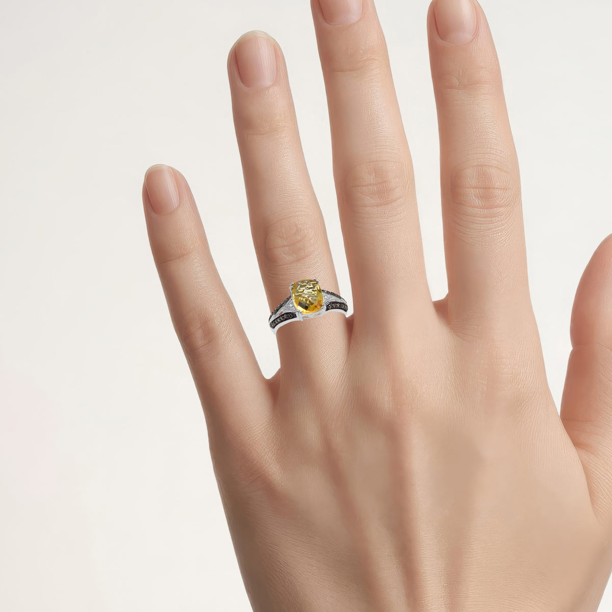 Citrine Ring With Multicolor Diamonds 2.8 Carats Sterling Silver