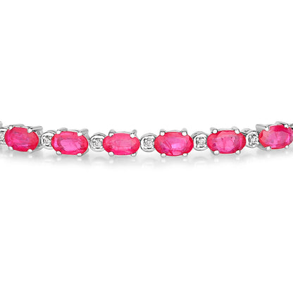 Ruby Bracelet With Diamonds 5.8 Carats 14K White Gold