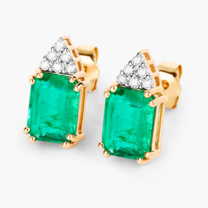 Natural Emerald Earrings With Diamonds 2.84 Carats 14K Yellow Gold