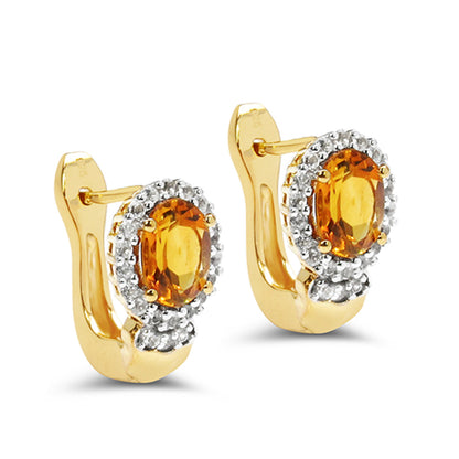 Citrine Earrings With White Topaz 1.94 Carats Gold Plated Silver