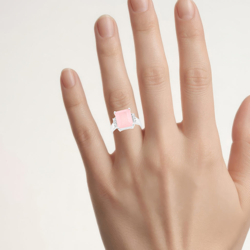 Rose Quartz Ring With White Topaz 5.7 Carats Sterling Silver