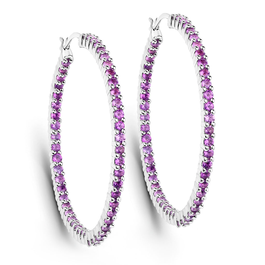 Amethyst Hoop Earrings 2.98 Carats Sterling Silver