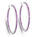 Amethyst Hoop Earrings 2.98 Carats Sterling Silver