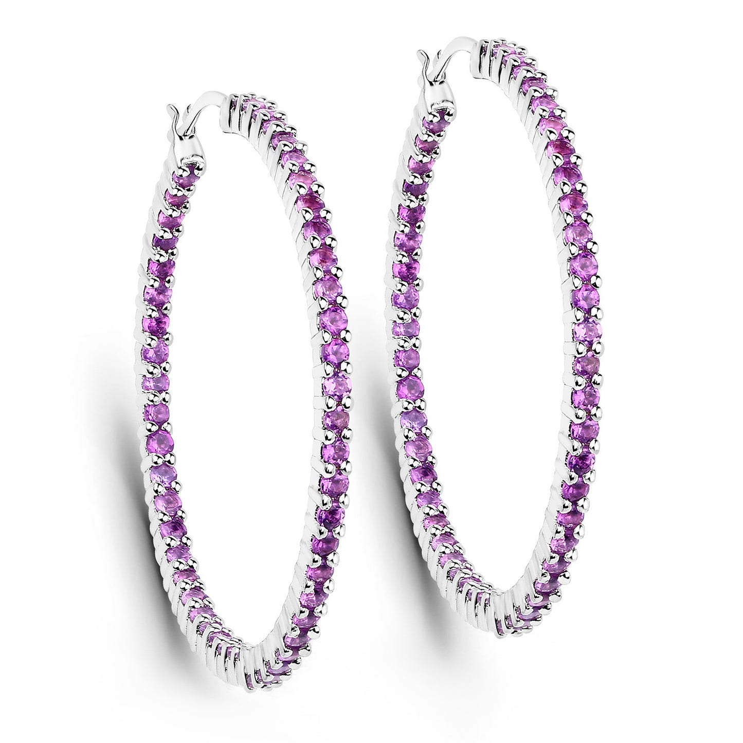 Amethyst Hoop Earrings 2.98 Carats Sterling Silver