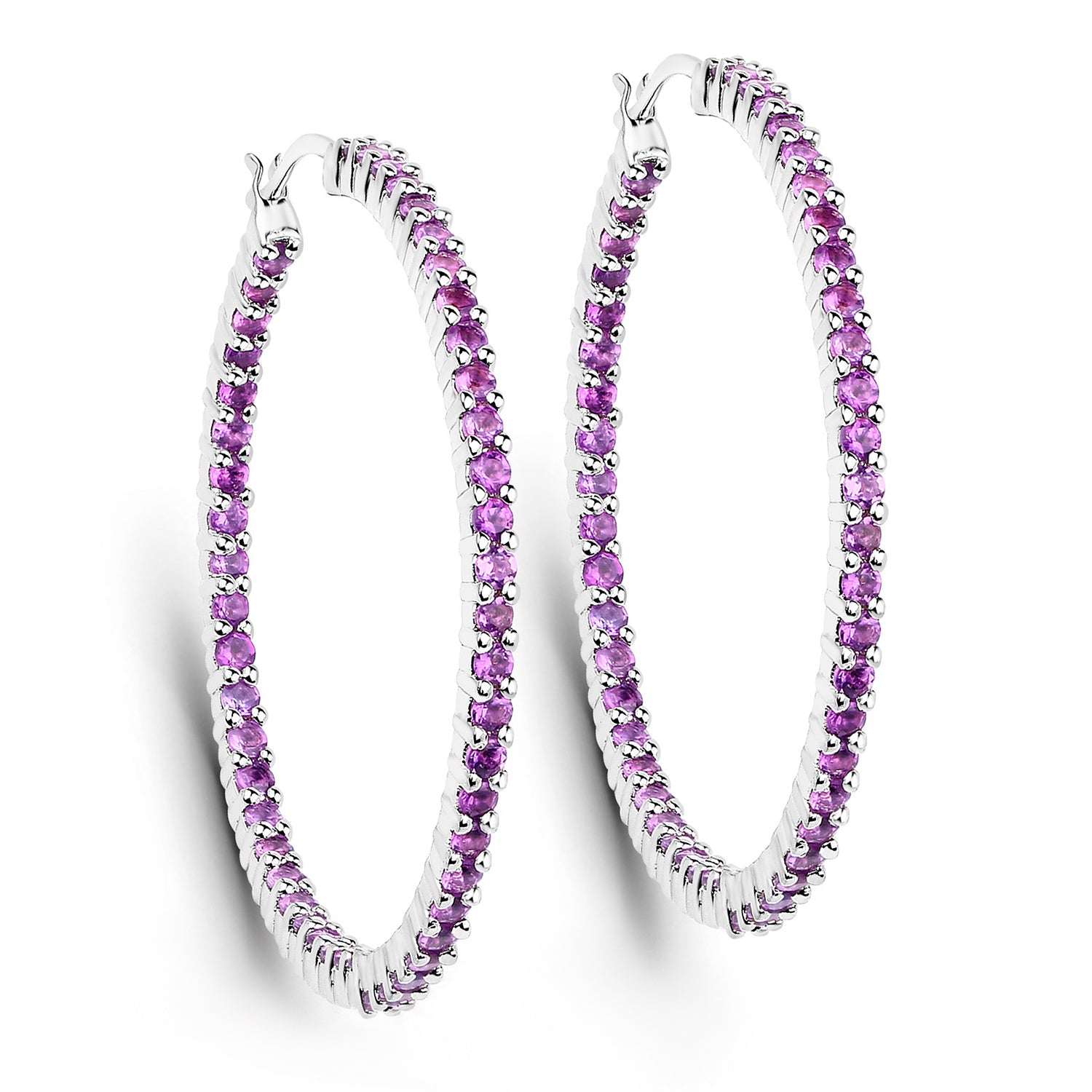 Amethyst Hoop Earrings 2.98 Carats Sterling Silver