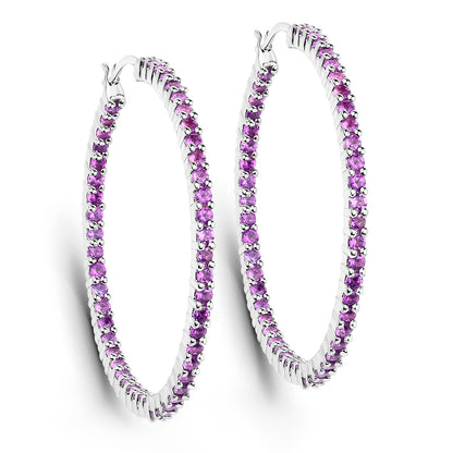 Amethyst Hoop Earrings 2.98 Carats Sterling Silver
