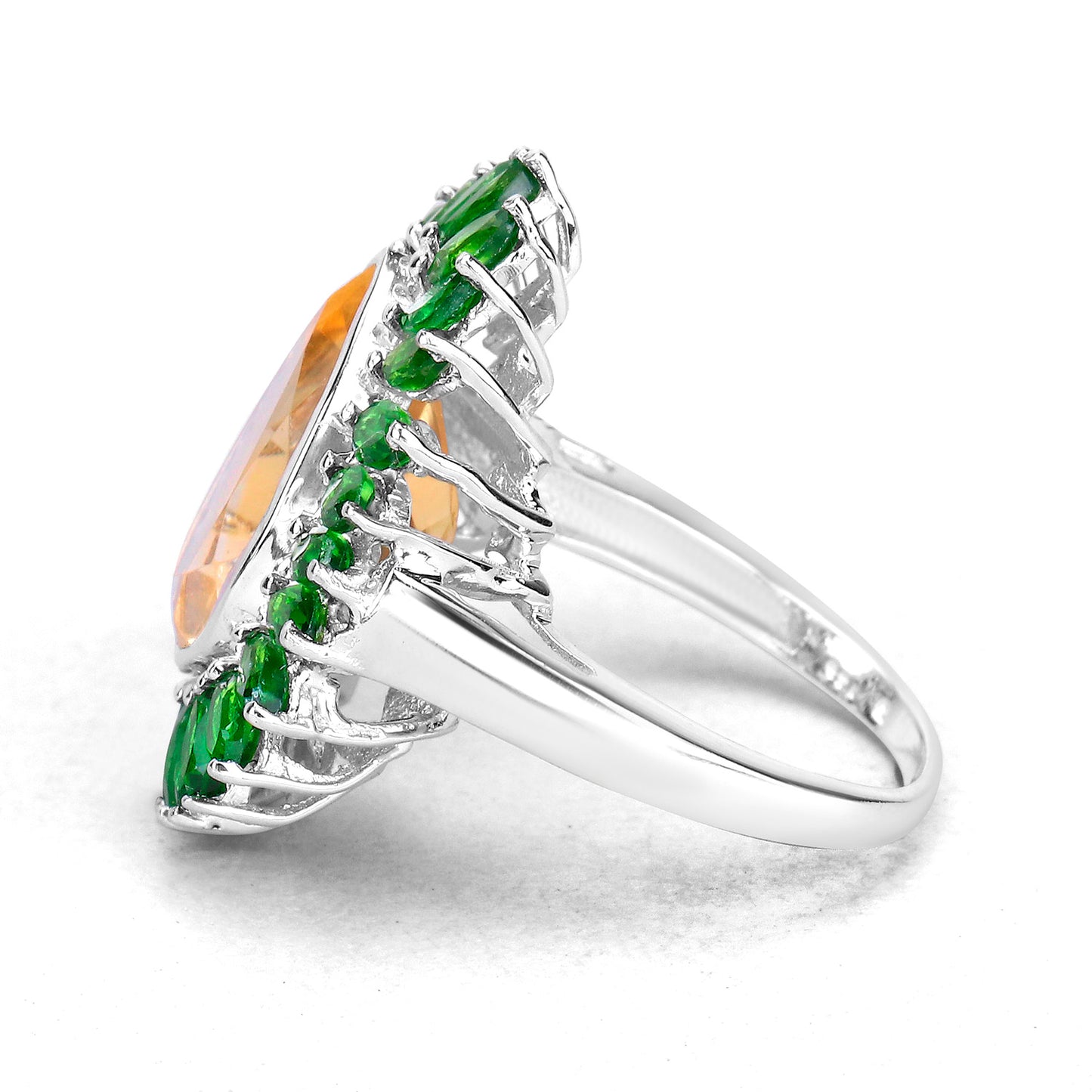 Citrine Cocktail Ring Chrome Diopside Halo 7.05 Carats Sterling Silver