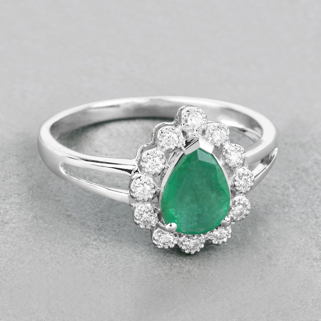 Zambian Emerald Ring With Diamonds 1.18 Carats 10K White Gold