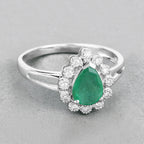 Zambian Emerald Ring With Diamonds 1.18 Carats 10K White Gold