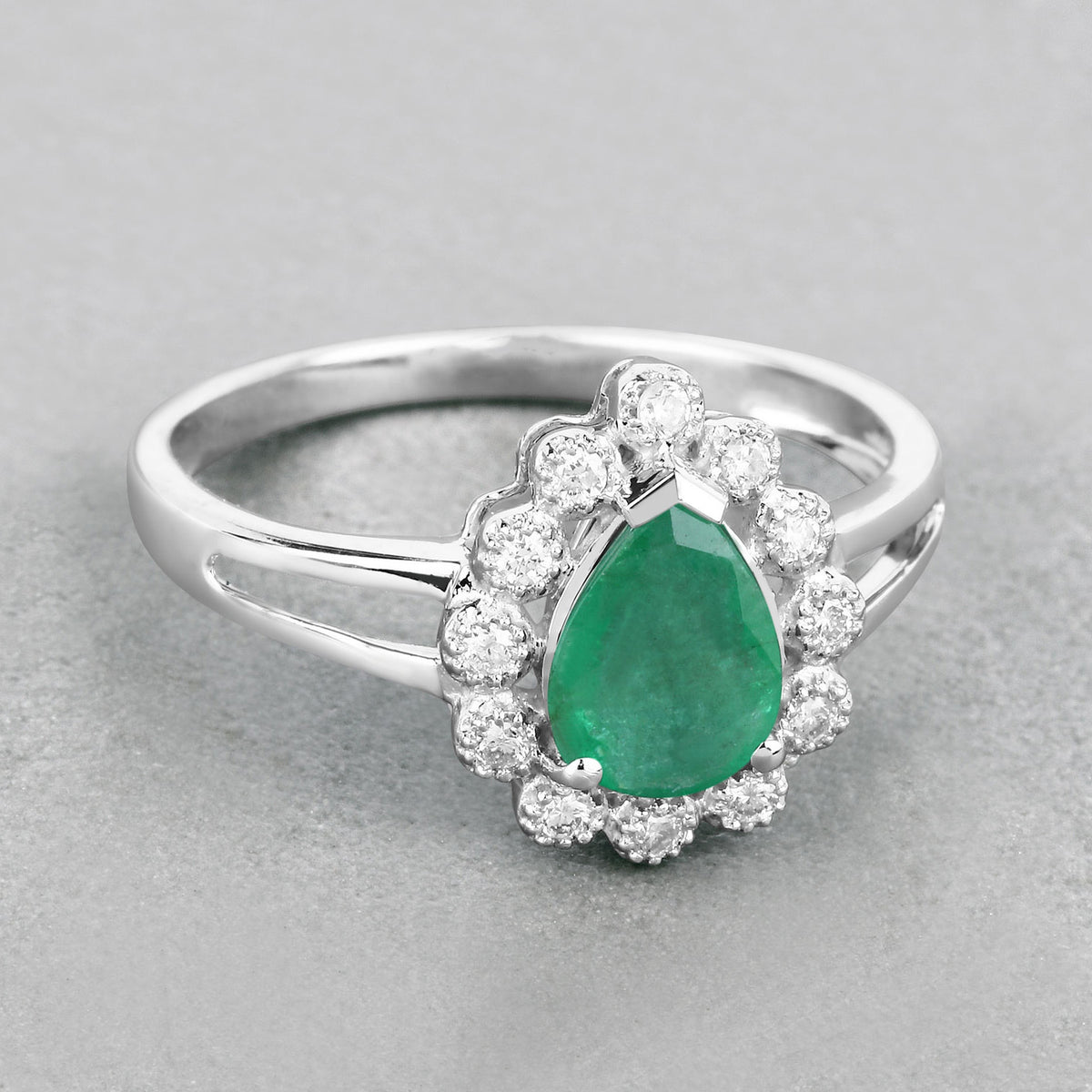 Zambian Emerald Ring With Diamonds 1.18 Carats 10K White Gold