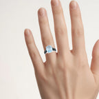 Blue Topaz Ring With Blue Diamonds 5.38 Carats Sterling Silver