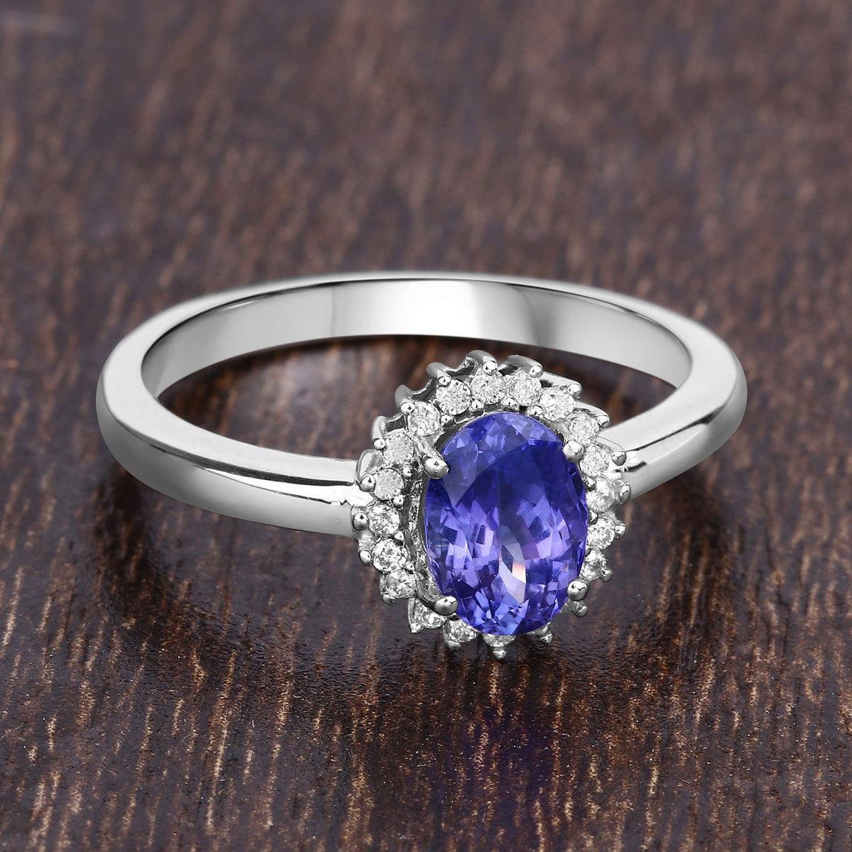 Tanzanite Ring With Diamonds 0.84 Carats 14K White Gold