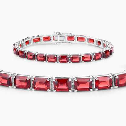Garnet Tennis Bracelet 27 Carats Rhodium Plated Sterling Silver