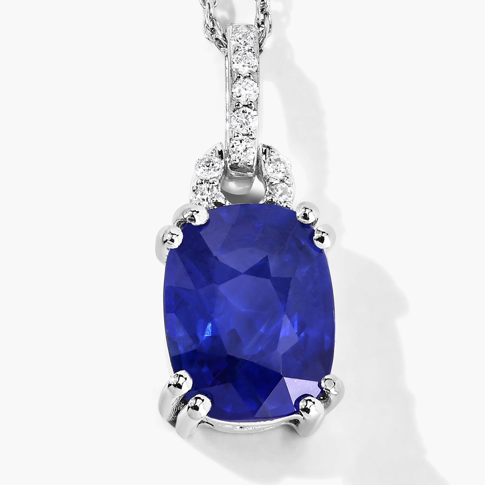 Blue Sapphire Pendant With Diamonds 2.02 Carats 18K White Gold
