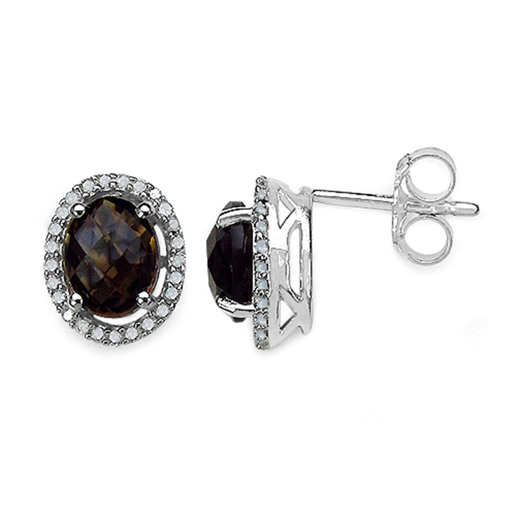 Smoky Quartz Earrings With Diamonds 2.34 Carats Sterling Silver