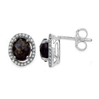 Smoky Quartz Earrings With Diamonds 2.34 Carats Sterling Silver