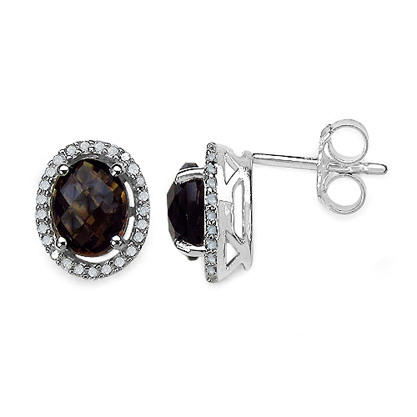 Smoky Quartz Earrings With Diamonds 2.34 Carats Sterling Silver
