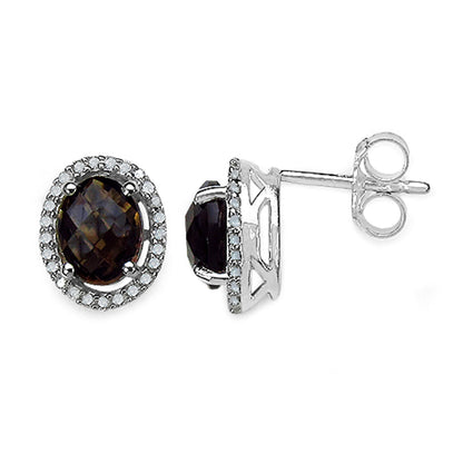 Smoky Quartz Earrings With Diamonds 2.34 Carats Sterling Silver