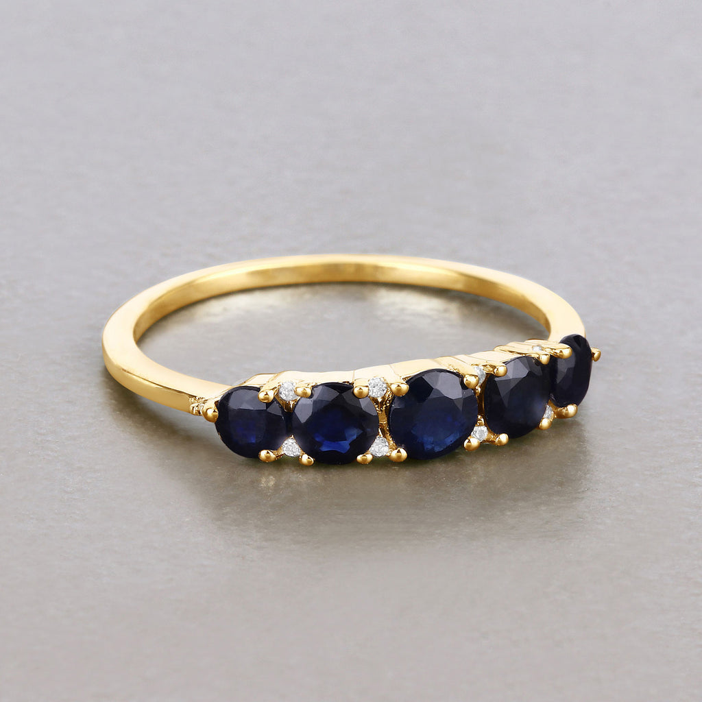 Blue Sapphire Ring With Diamonds 0.98 Carats 14K Yellow Gold