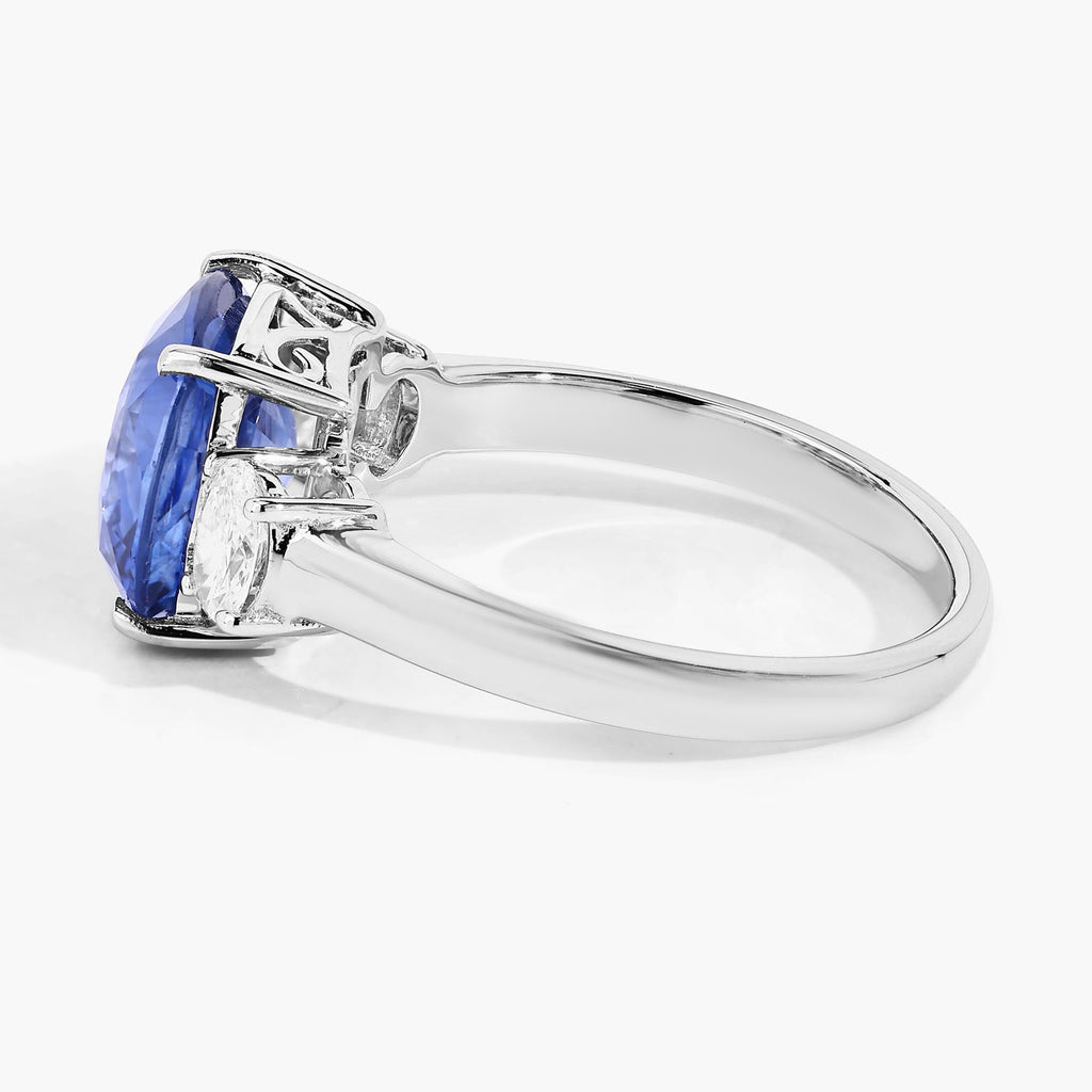 Blue Sapphire Ring With Diamonds 4.84 Carats 18K White Gold