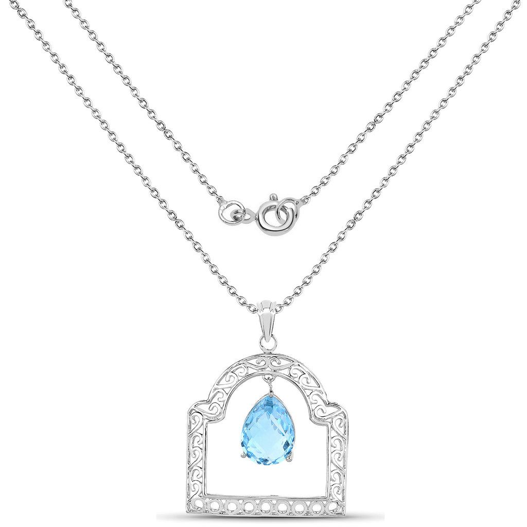 Swiss Blue Topaz Pendant 10.4 Carats Sterling Silver